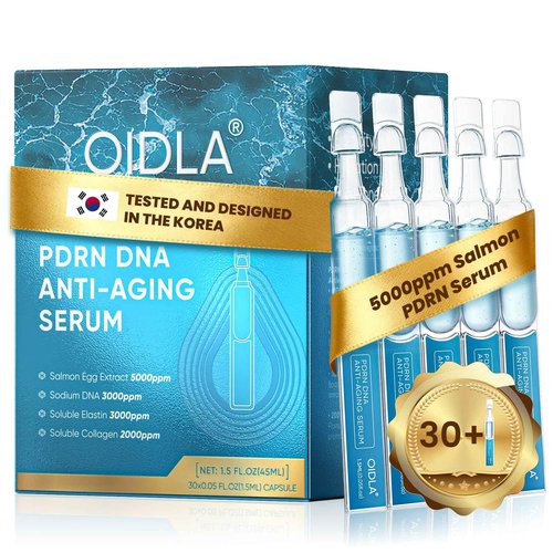 Salmon DNA Anti-Aging Serum with 5000ppm PDRN - 6 Hyaluronic Acid & Niacinamide Reduces Wrinkles, Fades Dark Spots for 72-Hour Hydration & Radiance-Korean Skincare (30 Vials 1.5 fl oz)