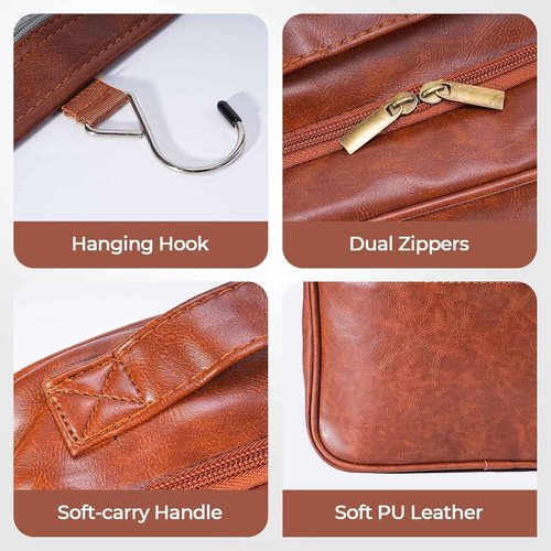 Hyfant Portable Hanging Travel Toiletry Bags for Men Women Leather Toiletry Bag Waterproof Clear Toiletry Bag Large Organizer Bag for Toiletries