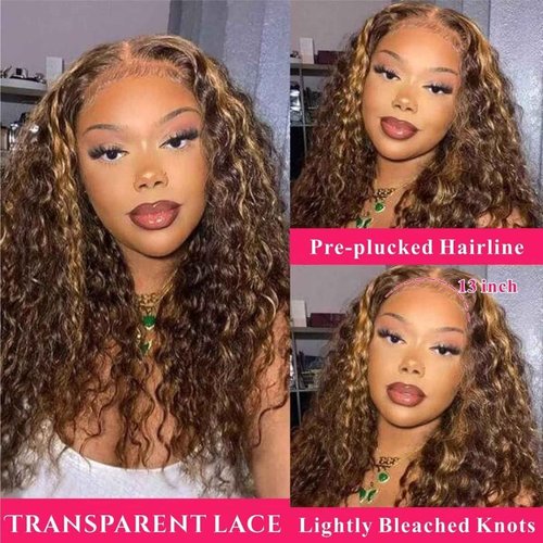 Habiliana Human Hair Wig 200% Density HD Highlight P4/30 Deep Wave Lace Front Wigs Human Hair Real Full Large Lace 13X6 Lace Front Wigs Pre Plucked for Black Women