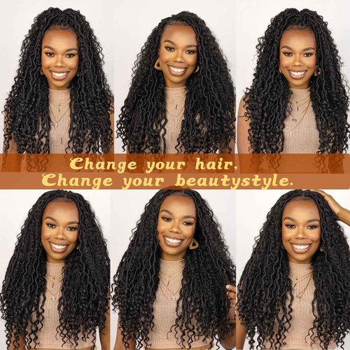 BAOTA Goddess Locs Crochet Hair 18 Inch 7 Packs New Goddess Faux Locs Crochet Hair for Black Women River Locs with Curly Ends (18Inch (Pack of 7), 1B#)