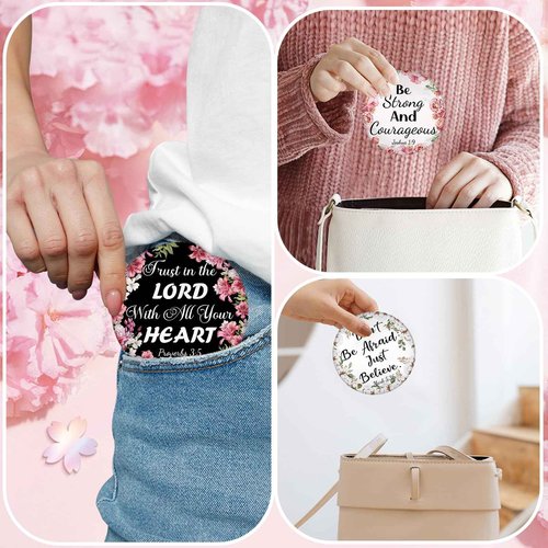 36 Pcs Mini Christian Compact Mirror Christian Gifts Bulk Floral Bible Verse Mini Compact Mirrors Religious Scripture Gifts Inspirational Portable Mirror for Women Coworkers Church Party Favors