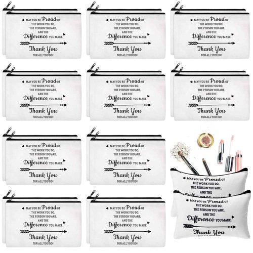 Hillban 20 Pieces Thank You Gift for Women, May You Be Proud of the Work You Do Makeup Bags Appreciation Gift for Coworker Employee Teacher Nurse Volunteer, Inspirational Cosmetic Bag with Zipper