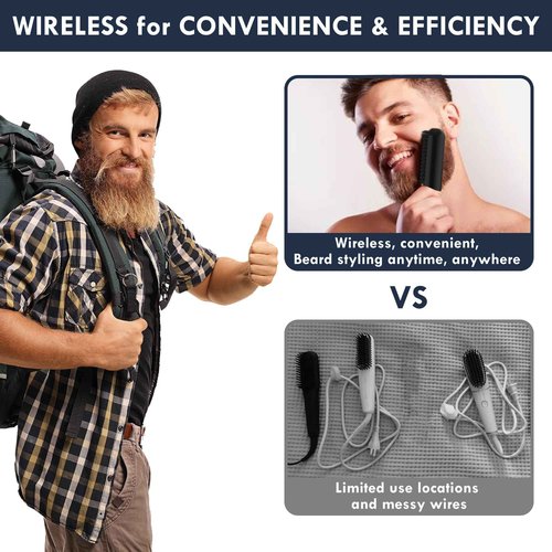 Viuyougor Beard Straightener for Men, Cordless Portable Heated Beard Straightening Comb with LCD, Beard and Hair Straightener Brush Hot Comb, Anti-Scald & Automatic Shut-Off, Portable for Travel