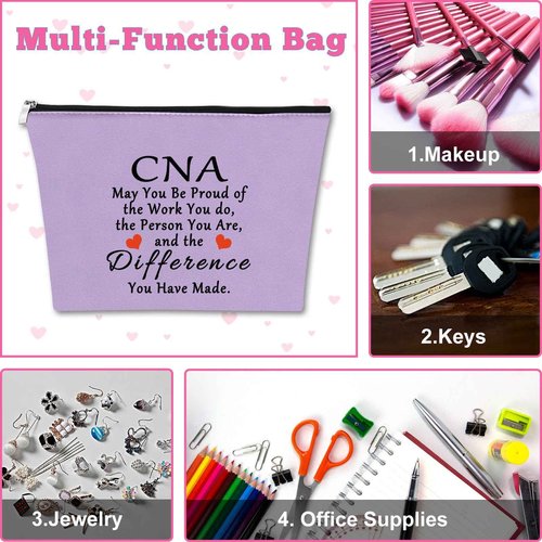 CNA Gift Certified Nursing Assistant Gifts Makeup Bag Gifts for CNA Medical Nurse Appreciation Gift for Women CNA Week Gifts Thank You Gift Retirement Birthday Gift Cosmetic Bag Zipper Pouch（Purple）