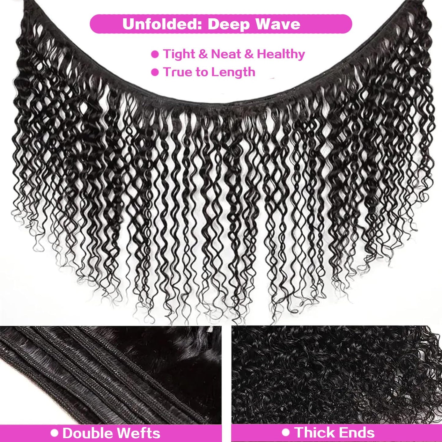 Deep Wave Human Hair Bundles Hair Bundles Wavy Deep Curly Human Hair Bundles Wet And Wavy Bundles Human Hair 3 Bundles Natural Black (Deep Wave, 12 14 16 Inch)