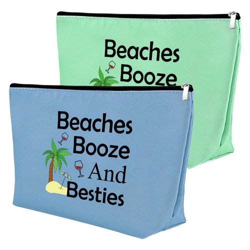 2Pcs Beach Gifts for Women Makeup Bag Beach Lover Gifts Funny Vacation Gift Cosmetic Bag Beach Themed Gift for Girl Bestie Birthday Christmas Graduation Gift for Beach Lover Travel Pouch (Blue,Green)