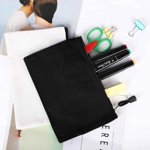 Fassave 12 Pack DIY Craft Cotton Canvas Bag, Multi-Purpose Cosmetic Bag Makeup Pouches with Zipper Travel Toiletry Bag (XS, white)