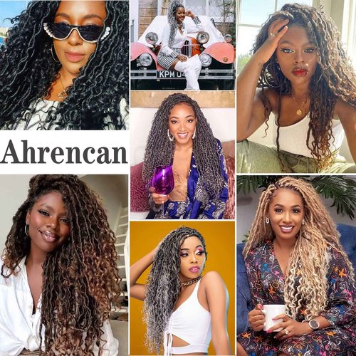 Ombre Burgundy Red Boho Goddess Locs Crochet Hair 22 Inch, 8 Packs New Faux Locs Crochet Hair With Curly Ends,Pre Looped Hippie Locs Crochet Hair For Women Synthetic Crochet Braids (22",Ombre TBUG)