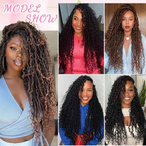 Soft Boho Locs Crochet Hair for Black Women-30 Inch 8 Packs Goddess Faux Locs Crochet Human Hair Feeling Pre Looped with Curly Ends(1B, 30 Inch(Pack of 8))