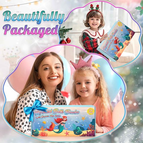 8 Packs Bath Bombs for Kids Girls, Mermaid Bath Bomb with Surprise Toys Inside, Princess Bubble Bath Toys for Kids Aged 4-8, Christmas Birthday Gifts for Girls 3 4 5 6 7 8