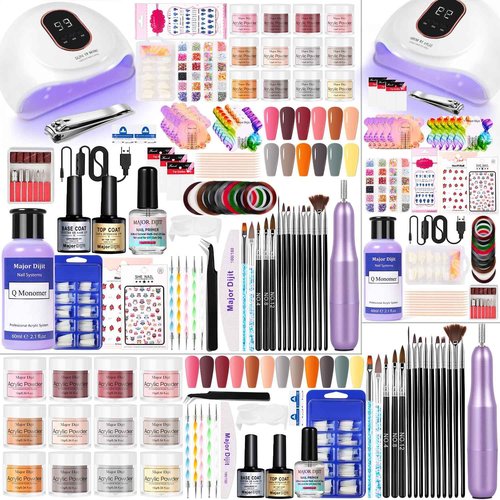 Major Dijit Acrylic Nail Kit with Drill 12 Colors Acrylic Powder Acrylic Liquid Top Coat Base Coat Nail Primer Set for Beginners with Everything DIY Nail Art Tool Gift Home Salon