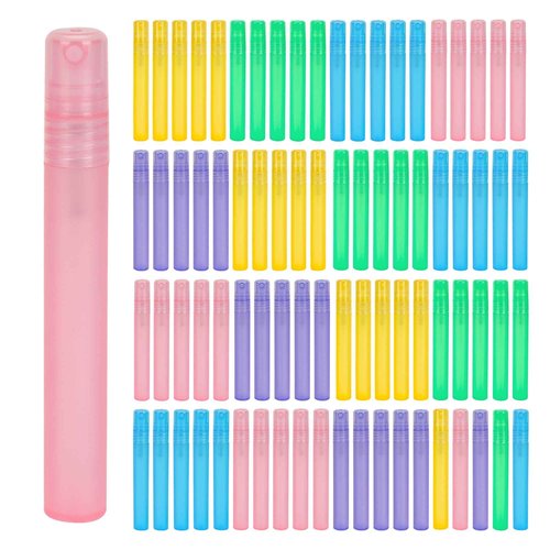 Axigundaone 80 Pcs 10 ml Plastic Perfume Bottles, Fine Mist Spray Bottle Empty, Plastic Perfume Bottles for Travel Makeup (Colorful)