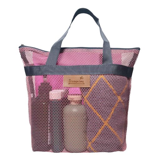 Rotema Mesh Shower Bag with Zipper, 11.8x9.8Inches, Small Pool Bag for Men Women, Gym & Camping Toiletry Essentials (1 pack, pink)