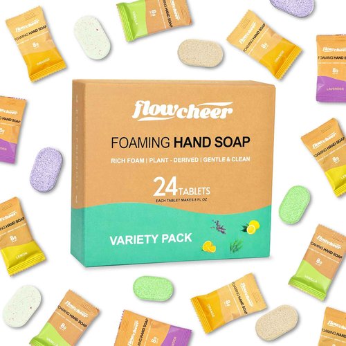 flowcheer Foaming Hand Soap Refill Tablets, 24 Pack, Makes 216 fl oz (24 x 9 fl oz Bottles),Variety Fragrance,Fresh & Clean Handwash, Eco Friendly foam Soap Tablets