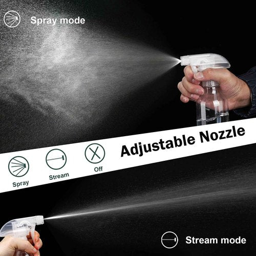 Hethyo Plastic Spray Bottles 12oz 2 Pack Adjustable Mist/Stream Spraying Heavy Duty Square Water Spray Bottles for Hair, Cleaning Solutions, Plants，Essential Oils (Clear)