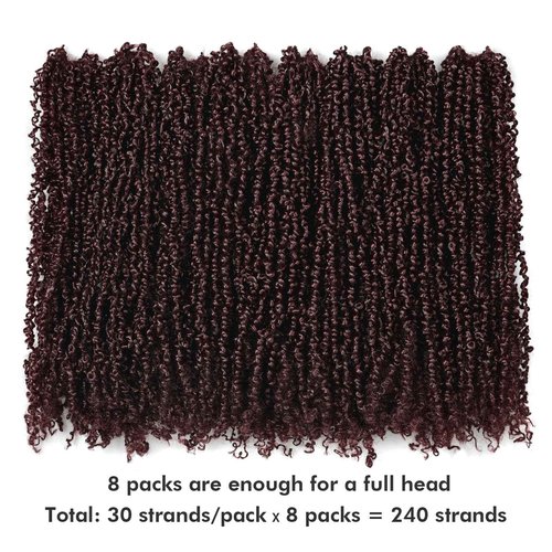 Toyotress Yanky Twist Crochet Hair - 8 Inch 8 Packs (30 Strands/Pcs) Fluffy Spring Mini Twist Passion Twist, Wine Red Pre-Looped Crochet Braids Braiding Hair (8 Inch, 99J-8P)