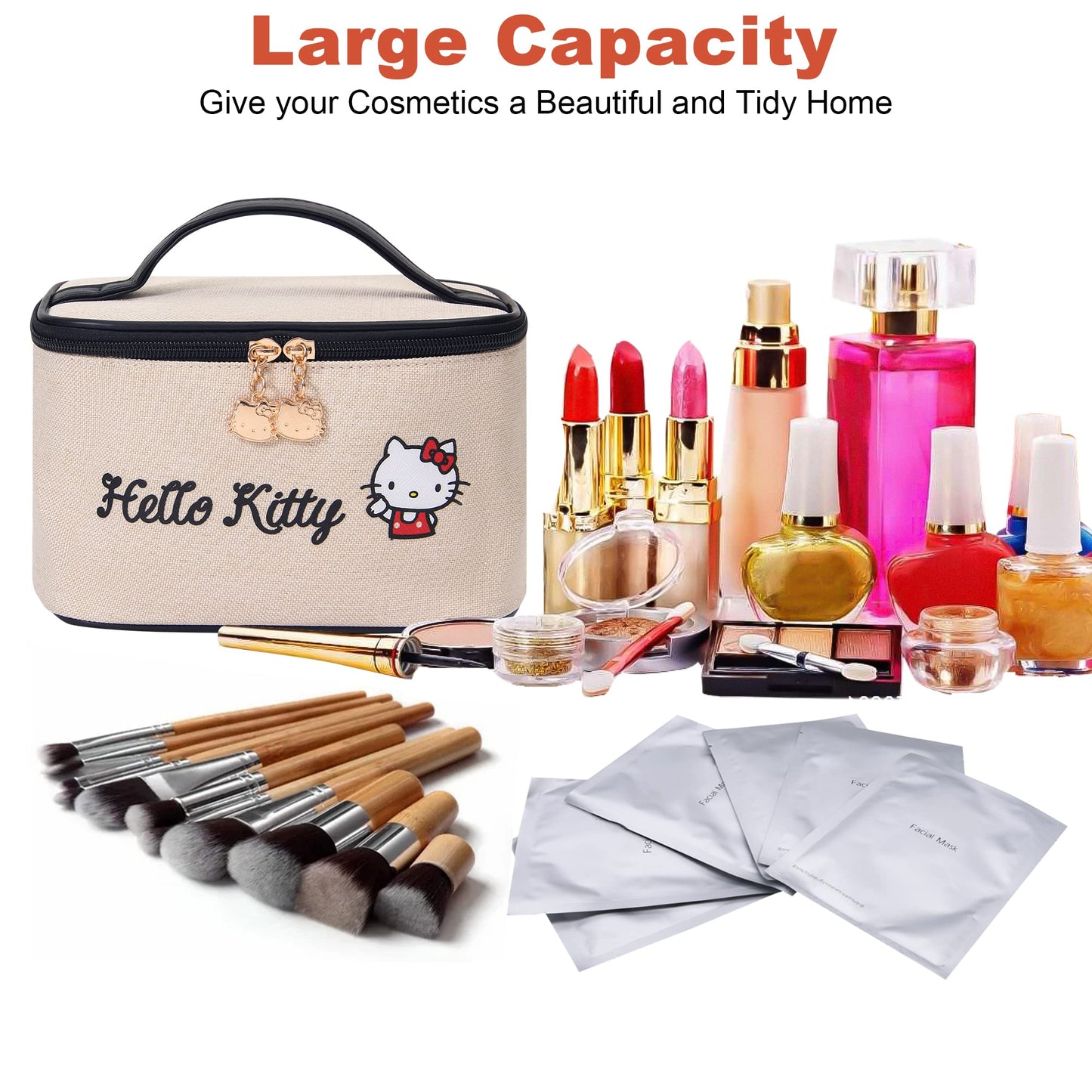 Large Capacity Cosmetic Bag Makeup Bag Toiletry Pouch Packing Bag for Women (Beige-1)