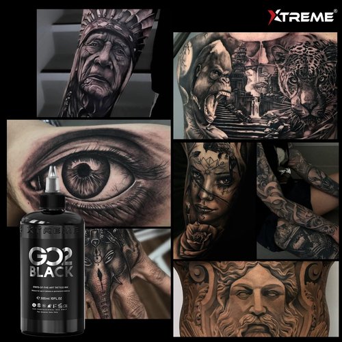 Xtreme GO2 Black Tattoo Ink for Bold Fillings, Long Lasting Vivid Color, Highly Concentrated, Smooth Application, Vegan Tattoo Ink (10 oz)