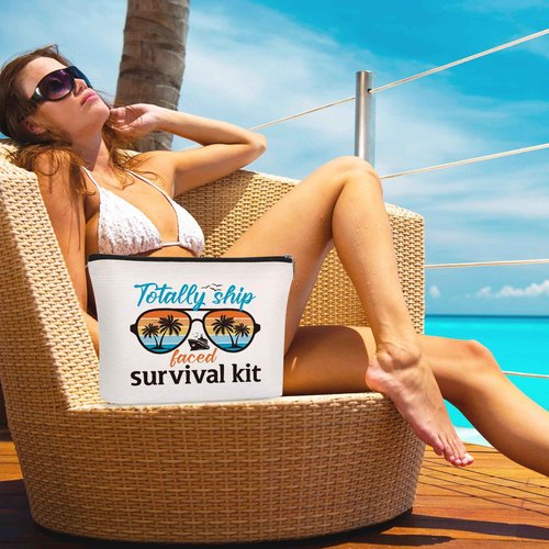 Papiailove Cruise Makeup Bag Gifts - 4Pcs Cruise Ship Essentials Cruise Survival Kit Bags Cruise Cosmetic Bag for Women Girl Best Friend Travel Beach Accessories