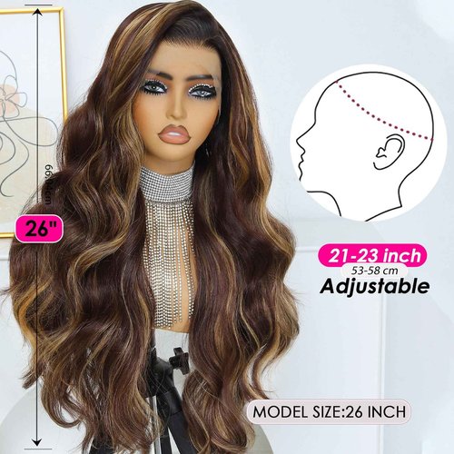 Ruiieea Highlight Synthetic Lace Front Wig 13x4 Lace Front Wig Honey Blonde Glueless Synthetic Body wave Lace Frontal Wig for Women 26 Inch
