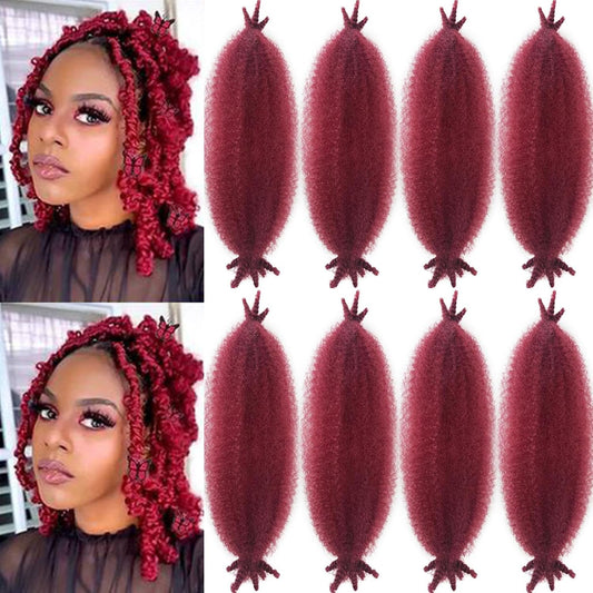 Kinky Braiding Hair 12 Inch Twisted Up Springy Afro Twist Hair Burgundy Marley Twist Braiding Hair 8 Packs Afro Kinkys Bulk Hair for Faux Locs Synthetic Spring Twist Hair for Butterfly Locs