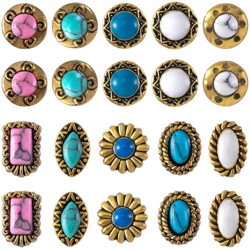 HINZIC 40Pcs Western Nail Charm 3D Vintage Daisy Turquoise Nail Art Rhinestones Blue White Pink Marble Gems Jewel Accessories for Acrylic Nails Women Girls Halloween Wedding Prom Decorations