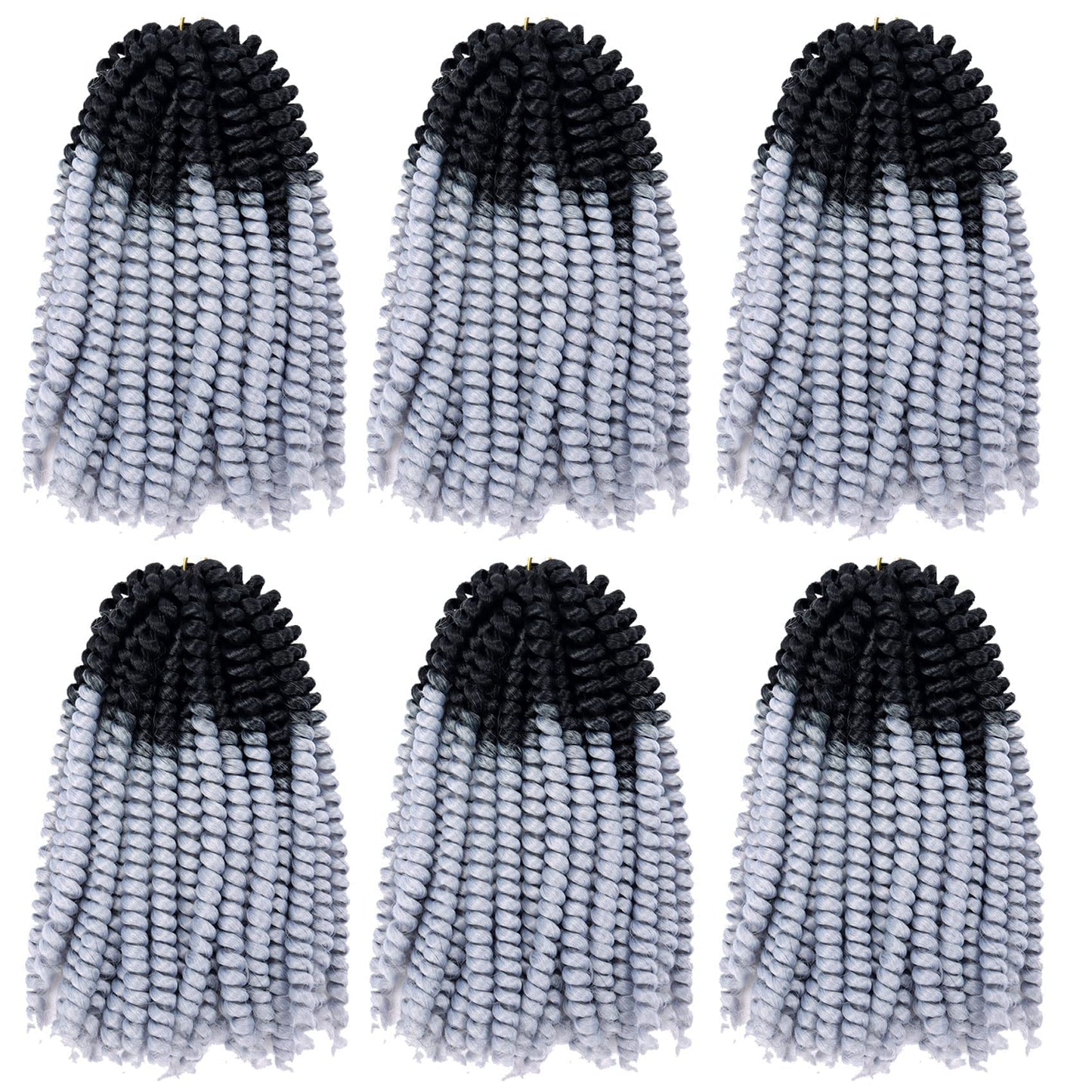 6 Packs Spring Twist Hair Gray 8 Inch Spring Twist Crochet Hair Fluffy Spring Twist Synthetic Fiber Bomb Twist Crochet Braids Low Temperature Twist Crochet Hair for Black Women(OTGray)