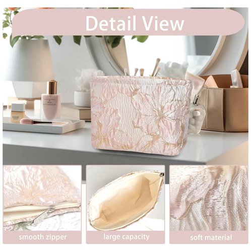 KeYaMee Makeup Bag Travel Cosmetic Bags for Purse Women Organizer Pouch Toiletry Bags with Zipper Large Capacity 035pinkflower