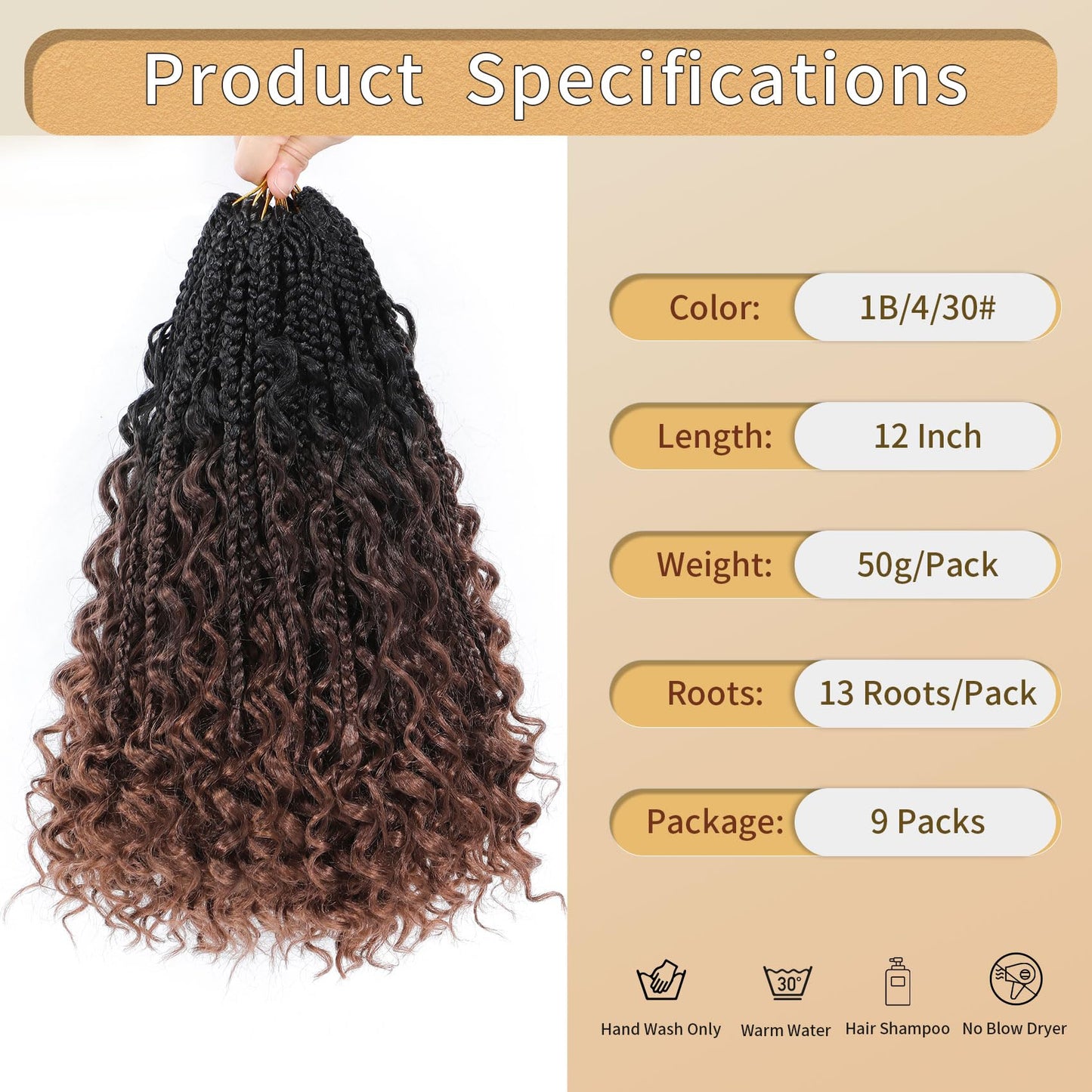 Karida 9 Packs Goddess Box Braids Crochet Hair 12 inch, Boho Crochet Braids With Curly Ends, Pre-Looped Crochet Box Braids, Bohomian Box Braids Crochet Hair For Black Women (12 Inch, 1B/4/30#)