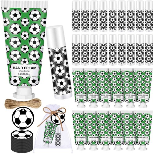Heigble 36 Sets Soccer Lip Balm Hand Cream Set soccer Party Favors, Include 36 Lip Balm 36 Moisturizing Hand Cream 36 Bags 36 Cards and Ropes for Soccer Accessories Gifts