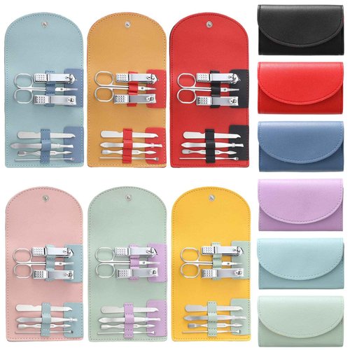 Lanties 12 Set Manicure Set Bulk Mini Manicure Nail Clipper Kit 7 in 1 Stainless Steel Professional Nail Care Pedicure with Travel Portable Bag Grooming Kits for Christmas Women Men Home(Multi Color)