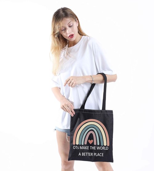 GJTIM OT Gift Occupational Therapy Worker Gift Rainbow Makeup Bag OTs Make the World A Better Place OT Retirement Gift (OTs Make ToteBlack)