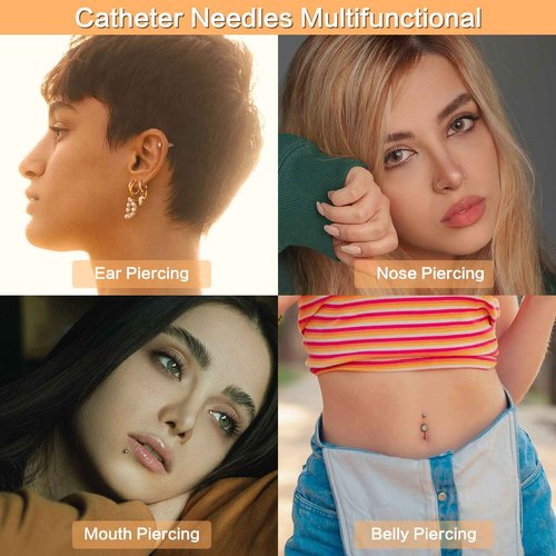Beautidots 15PCS Catheter Piercing Needles Kits 14G 16G 18G 20G Body Piercing Tools for Ear Nose Lip Tongue Navel Nipple Cartilage Piercings at Home Safety Painless Disposable Self Piercing