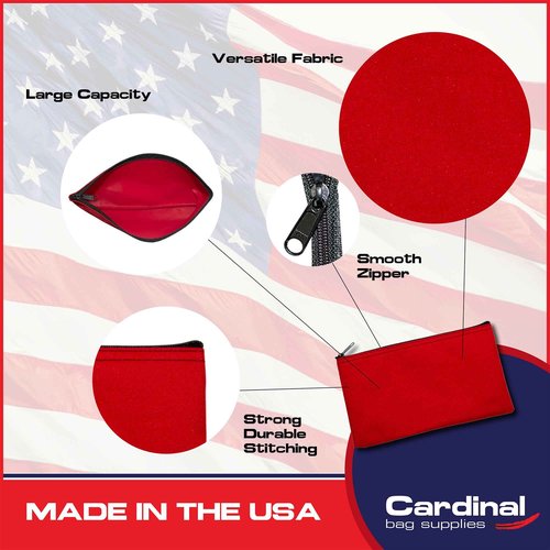 Cardinal bag supplies Multipack of 2 Compact Zipper Cloth Pouches, Zipper Bag, Travel Toiletry, Cosmetics, Stationary Case, 11 x 6 inches (Red)