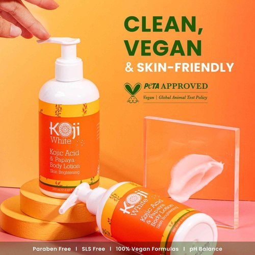 Koji White Kojic Acid & Papaya Body Lotion, Women Gift Sets for Exfoliating, Skin Brightening, Moisturizer, Radiance, Even Tone, Age Spots & Sun Damaged, Vegan, Paraben-Free, 8.45 Fl Oz (2 Bottles)