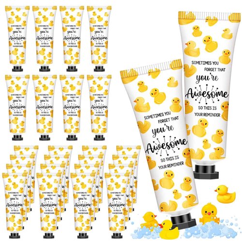 24 Pcs Christmas Positive Duck Gifts Bulk for Coworkers Hand Cream Mini Lotion Bulk Team Appreciation Gift Emotional Support Positive Ducks Gifts for Duck Lovers Women Employee Group Social Workers
