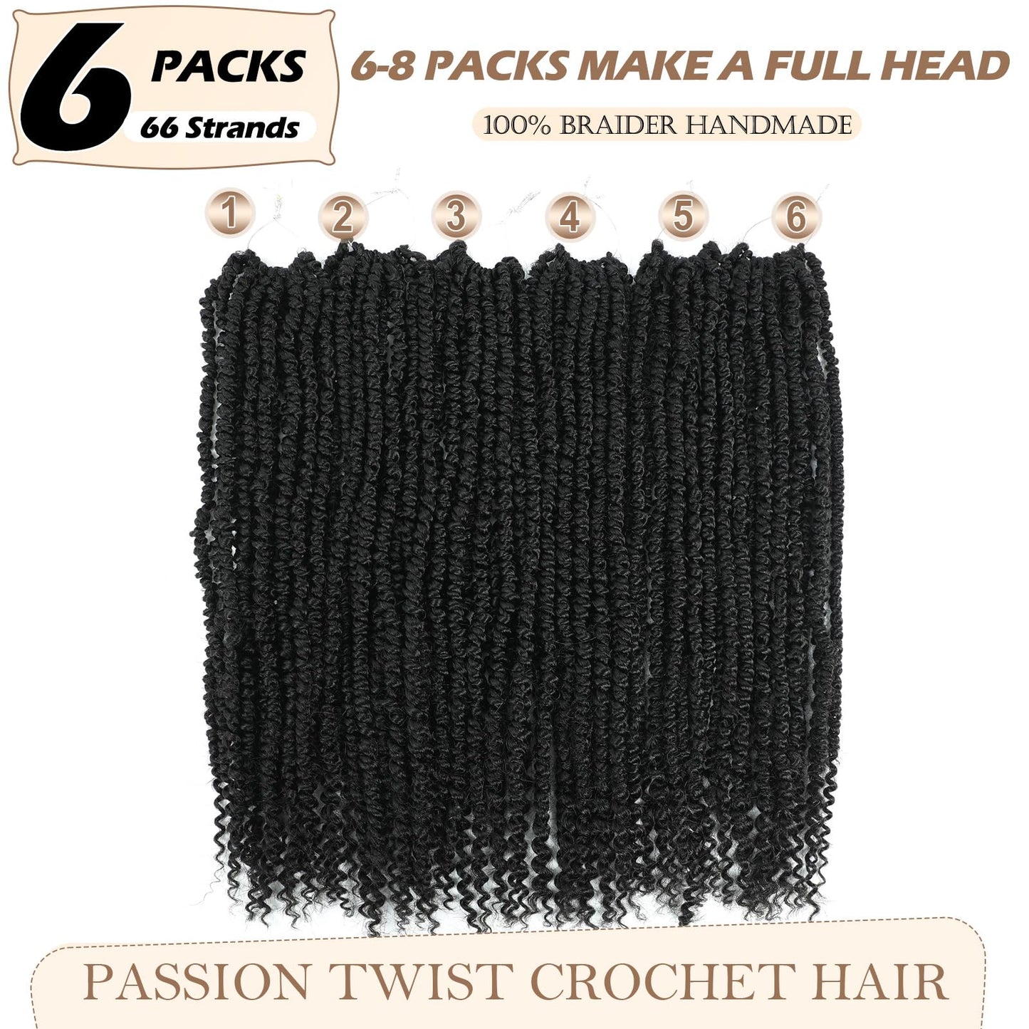 BEFUNNY Passion Twist Crochet Hair,18 Inch 6 Packs Pretwisted Passion Twist Hair, Soft Pre Looped And Pre twist Crochet Hair For Women,Prelooped Black Curly Bohemian Crochet Braids(18",6packs,1B#)