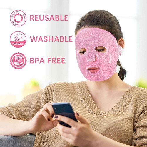 LotFancy Face Ice Pack, Reusable Ice Face Mask, Gel Bead Cold Face Eye Mask, Hot Cold Compress for Puffiness, Facial Routine, Post-Surgical Recovery, Headache, Skin Care, Post Laser Care (Pack of 2)