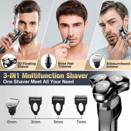 Electric Razor for Men, LED Display 100% Waterproof Cordless Razor, Wet/Dry Shaving,Electric Shaver for Men Includes Nose Hair Trimmer Beard Trimmer Travel Shaver