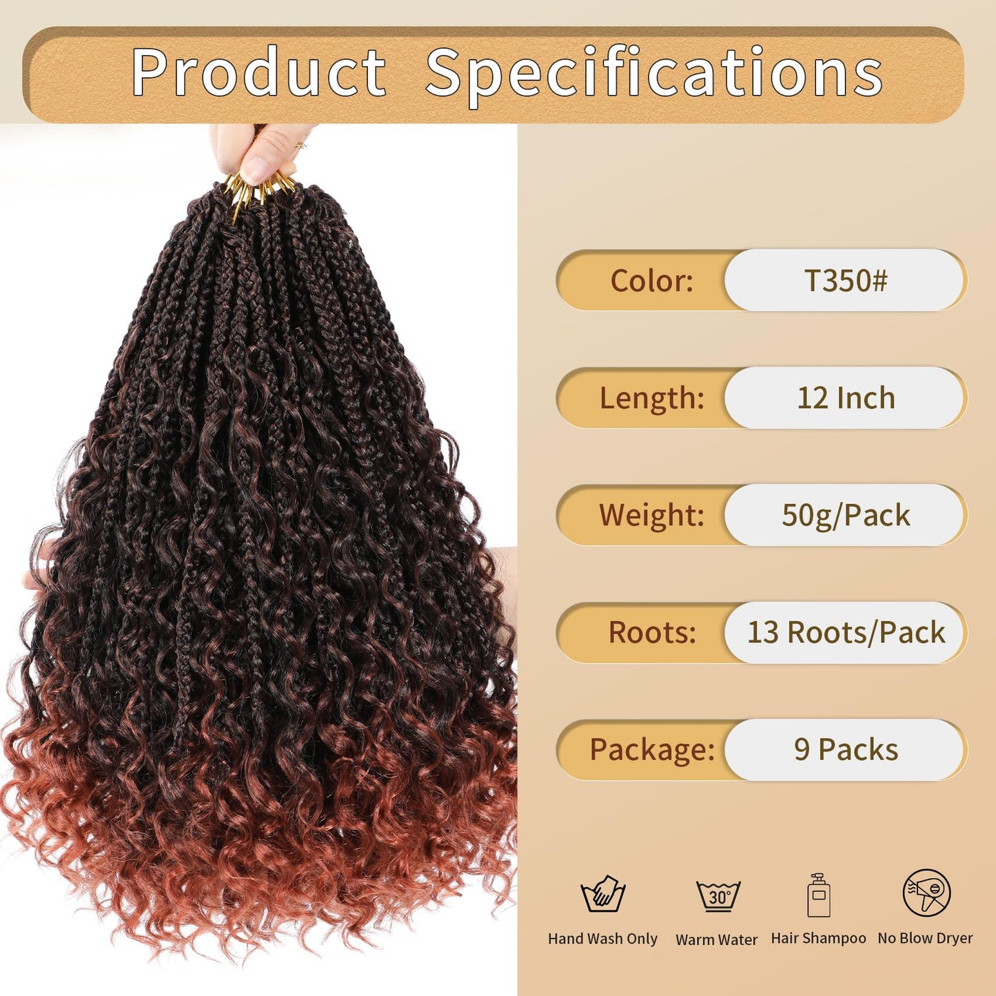 Karida 9 Packs Goddess Box Braids Crochet Hair 12 Inch, Boho Box Braids Crochet Hair For Black Women, Pre Looped Bohemian Box Braids Crochet Hair With Curly Ends (12 Inch, T350#)