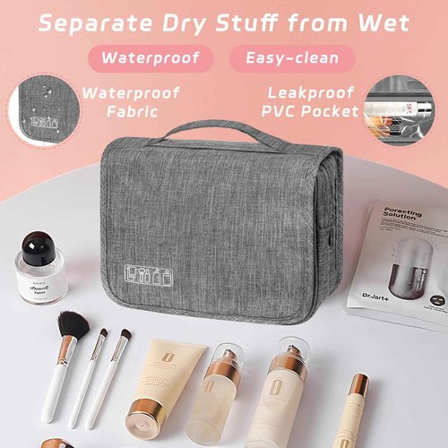 Toiletry Bag Travel Bag with Hanging Hook, Waterproof Shower Bathroom Hanging Toiletry Bag for Men Women,Small Multifunctional Makeup Cosmetic Bag,Portable Toiletries Bag Travel Organizer (Grey)