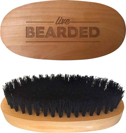 Live Bearded Premium All-Natural Boar Bristle Beard Brush - Real Wooden Handle - Supports Growth, Style Control and Oil Production - Tames Big, Wild Facial Hair - Easily Daily Grooming