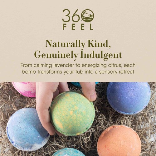 360Feel Bath Bombs Gift Set - Handcrafted Moisturizing Bath Bombs for Women Infused with Essential Oils - an Ideal Gift for Any Occasion - Non-Staining and Glitter Free Fizz - Large - Set of 10
