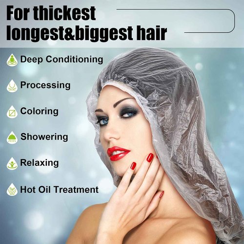 SATINIOR 50 Pcs Disposable Shower Caps Plastic Clear Large Lengthen Elastic Waterproof Bath Caps for Women Portable Travel Hotel Hair Salon Essentials Accessories Individually Wrapped (Pack of 2)