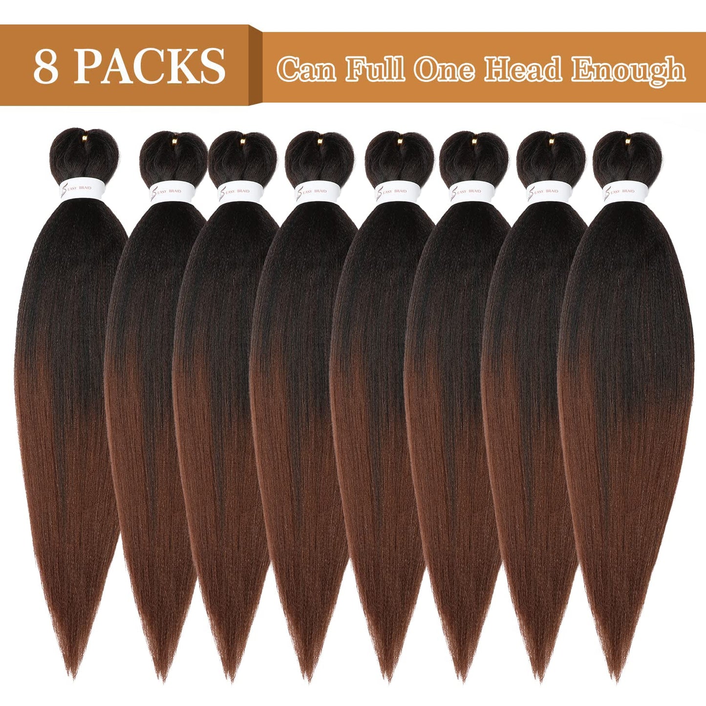 Ubeleco 8 Packs Pre-stretched Braiding Hair,48 Inch Ombre Braiding Hair Professional Soft Yaki Texture, No Itch, Hot Water Setting Hair Extensions for Braids (48in,1B/30)