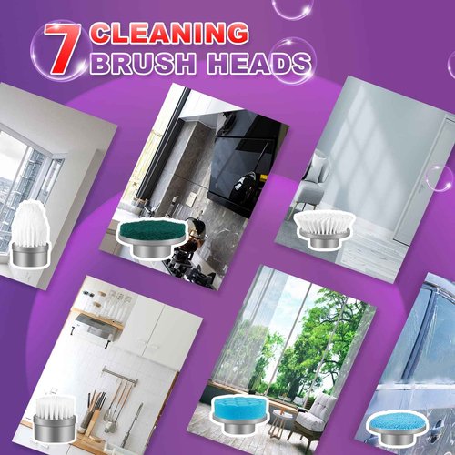 Electric Spin Scrubber, 2 Spin Speeds Cordless Shower Scrubber with 7 Replaceable Brush Heads & Adjustable Extension Arm, Shower Cleaning Brush for Bathtub Tile Floor