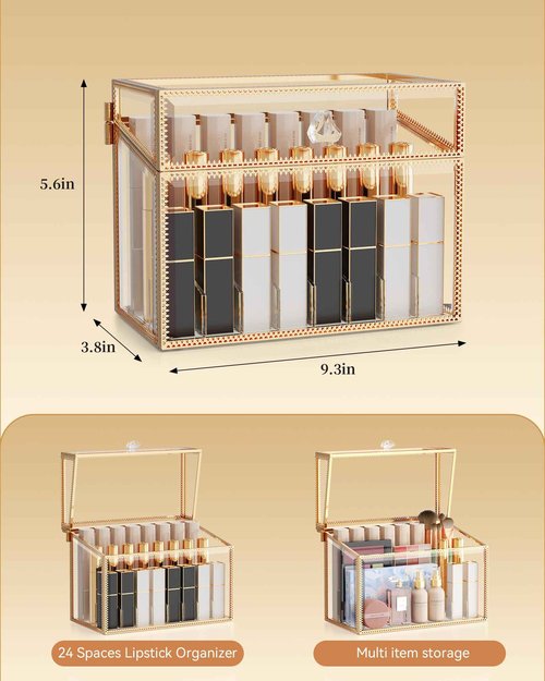 Youdepot Lipstick Organizer Holder - 24 Spaces, Tempered Glass Lip Gloss and Perfume Organizer,Vanity Lipstick Holder and Organizer.