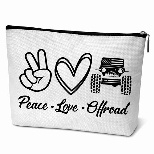 ONDTOM Peace Love Offroad Makeup Bag, Offroad Lover Gifts Cosmetic Pouch for Women, Small Travel Toiletry Zipper Bag - B01