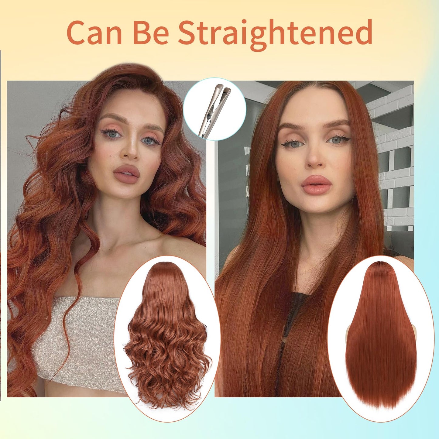 FAVE 28 Inches Lace Front Wig 200% Density Heat Resistant Synthetic Lace Front Wig Long Wavy Free Part Auburn Wig Glueless Lace Front Wigs for Women Lace Wig for Party Daily Use (Auburn)