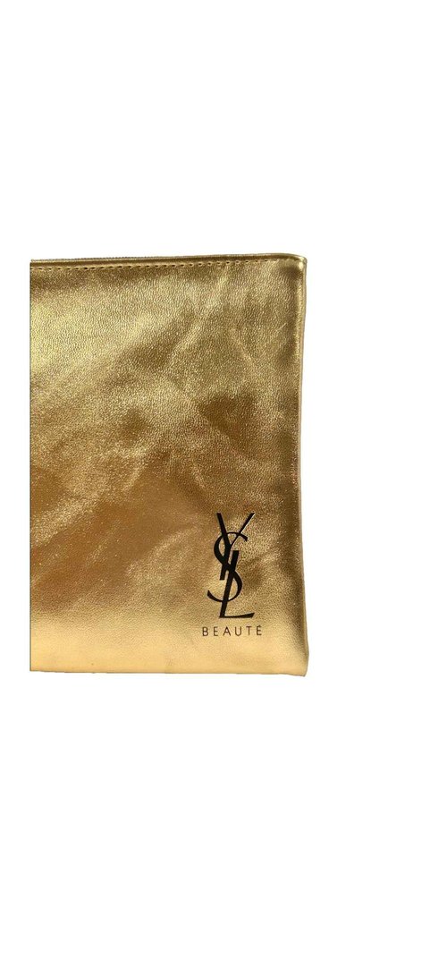 Yves Saint Laurent YSL Cosmetic GOLD FLAT Pouch Makeup Bag YSL Fragrance Bag (9.25L X 6H X 0.25W)- MINI/SMALL - (9393)